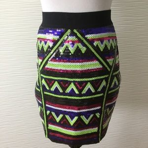 Bebe Electric Tribal Sequin Skirt